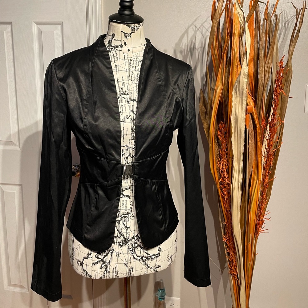 Odds’n Evens Vintage Y2k 1-clip/eyelet V deep closure tailored satin Moto rock S